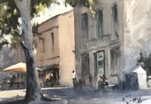 Matthew White, "Hot Afternoon," watercolor on paper, 11 x 15 in., Available