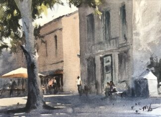 Matthew White, "Hot Afternoon," watercolor on paper, 11 x 15 in., Available