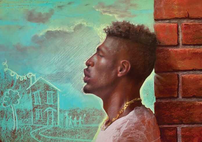 Carol Peebles (b. 1967), "Naasir, Dreaming of Home," 2022, pastel on paper, 22 x 26 in., private collection