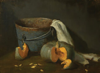 contemporary realism - Elizabeth Robbins (b. 1962), "Pumpkin Slices," 2022, oil on linen, 14 x 18 in., private collection