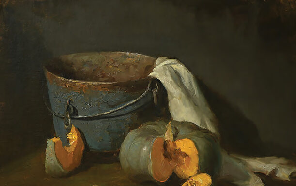 contemporary realism - Elizabeth Robbins (b. 1962), "Pumpkin Slices," 2022, oil on linen, 14 x 18 in., private collection