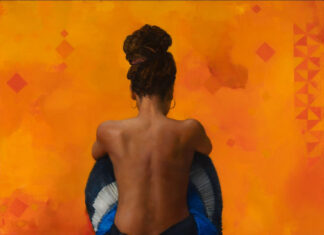 Sharon Sprung, "Backscape," oil on panel, 40 x 40 in.