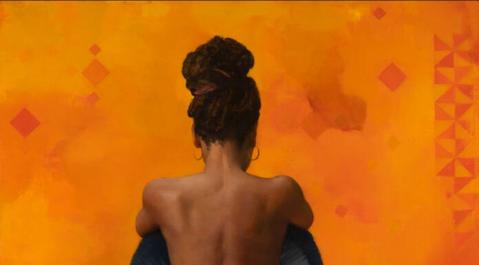 Sharon Sprung, "Backscape," oil on panel, 40 x 40 in.