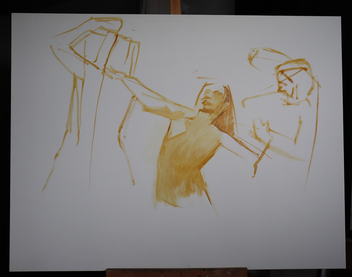 Block-in figurative art drawing