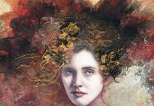 Lisa Cyr, "Mademoiselle du Carnaval," mixed media & bas-relief on paper over cradled panel, 12 x 9 x 1 in., Private collection