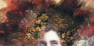 Lisa Cyr, "Mademoiselle du Carnaval," mixed media & bas-relief on paper over cradled panel, 12 x 9 x 1 in., Private collection