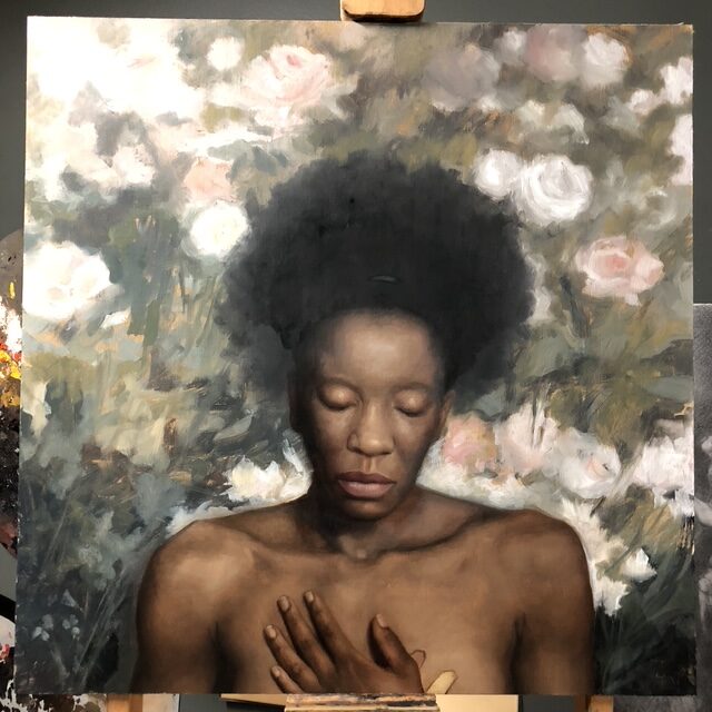 Contemporary realism portrait painting Step 6: Covering the Entire First Layer with Color