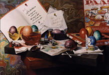 Scott Royston (b. 1974), "Eggs to Dye For," 2002, oil on panel, 13 x 18 in., private collection