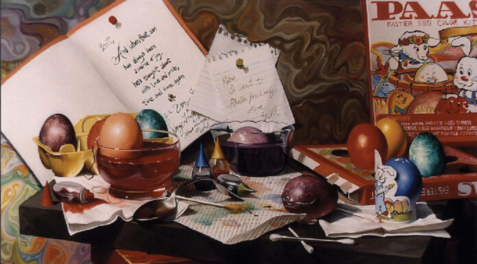 Scott Royston (b. 1974), "Eggs to Dye For," 2002, oil on panel, 13 x 18 in., private collection