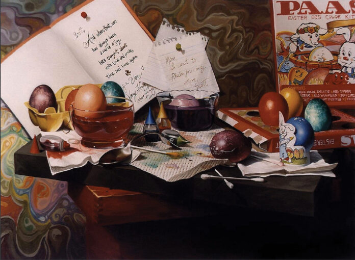 Scott Royston (b. 1974), "Eggs to Dye For," 2002, oil on panel, 13 x 18 in., private collection
