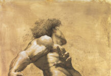 Shane Wolf on the Value of Drawing Live Models Live models drawing - Shane Wolf, "Titan, Prologue," charcoal, sanguine, and chalk on paper, 57 x 44 in.