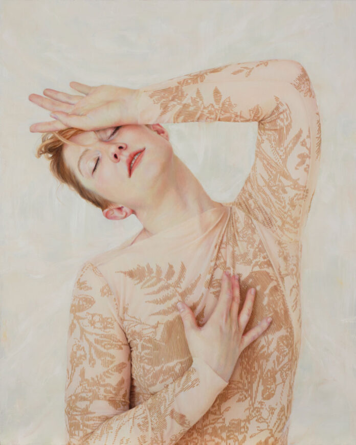Narelle Zeller, "Take Me Higher," 2023, oil on ACM panel, 19 2/3 x 15 3/4 in., private collection Narrative contemporary realism - Narelle Zeller, "Take Me Higher," 2023, oil on ACM panel, 19 2/3 x 15 3/4 in., private collection